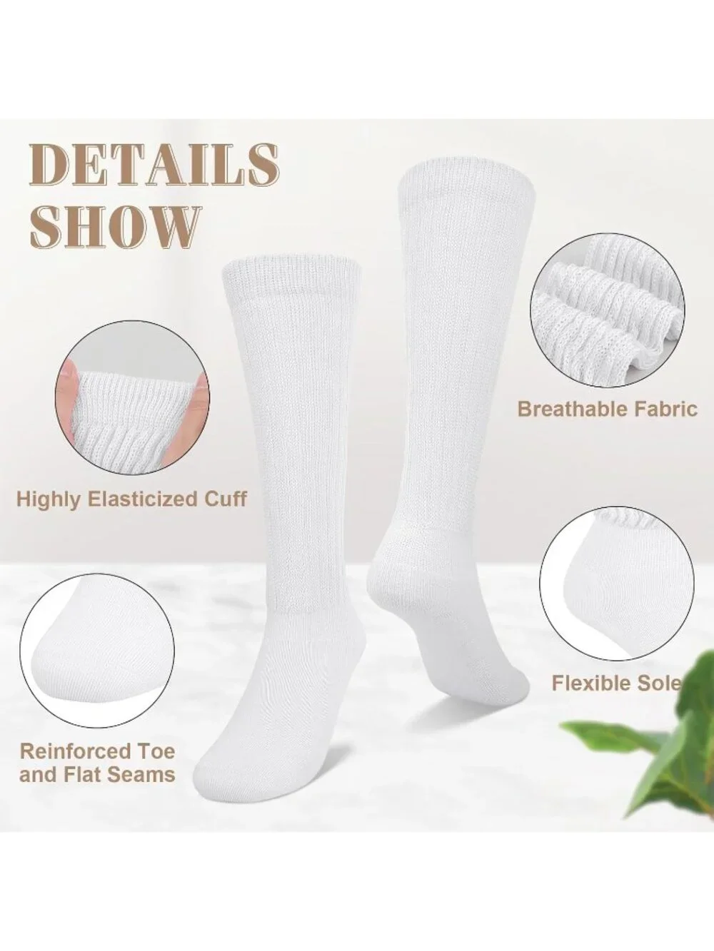 🧦Women's All White 6 Pairs Slouchy Socks Long Knee High Boot Socks